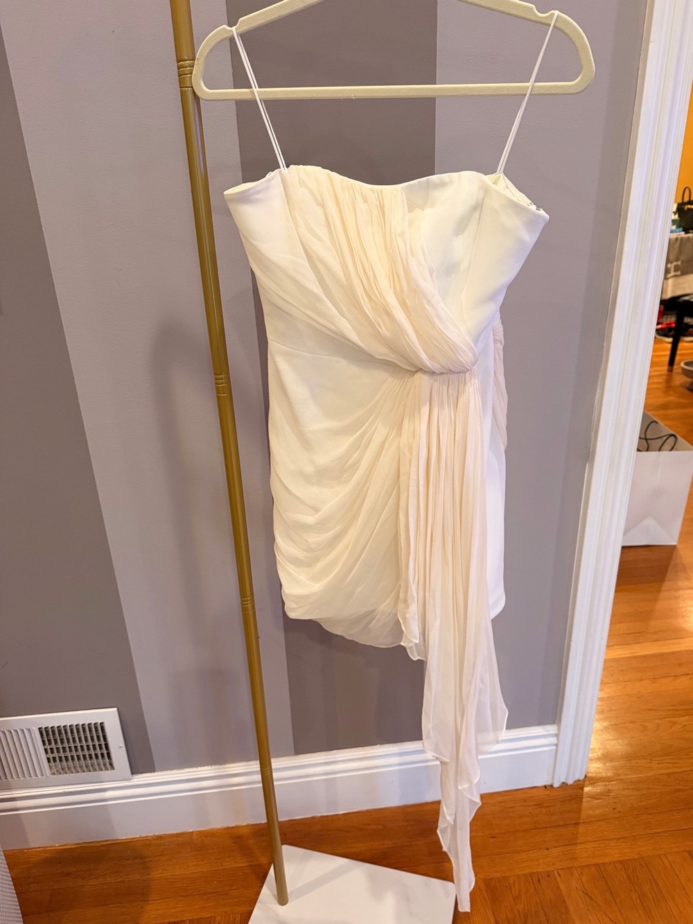 cinq a sept Ivory Strapless Draped Chiffon Mini Dress